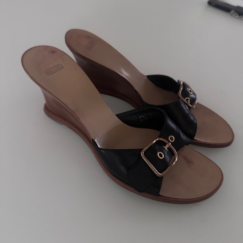 Coach Black and Brown Wedge Sandals